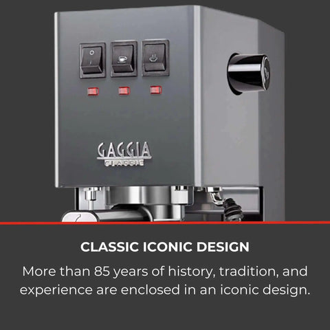 Front view of Classic Evo Pro Grade Espresso Machine With Industrial Grey Finish Made In Italy, compact design.