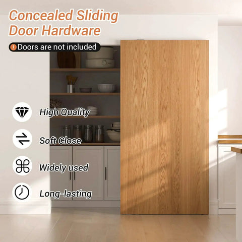 32 Inch Concealed Sliding Barn Door Hardware Kit With Two Soft Close Mechanisms Aluminum Hidden Barn Door System For Wall Mount No Floor Track Fits Opening Width 25 Inch Door Not Included Durable Lightweight Aluminum Rails For Quiet Smooth Operation