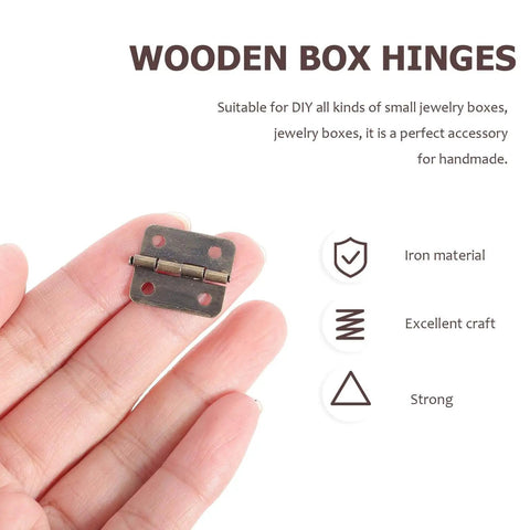 Antique Copper Miniature Chest Hinges With Screws, 50 Sets Tiny Decorative Cabinet Hinges For Jewelry Boxes And Wooden Keepsakes in hand