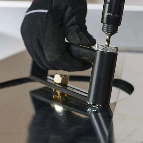 2 Inch To 12 Inch Sheet Metal Hole Cutter Accessory cutting through galvanized steel using a drill, ideal for HVACR and roofing
