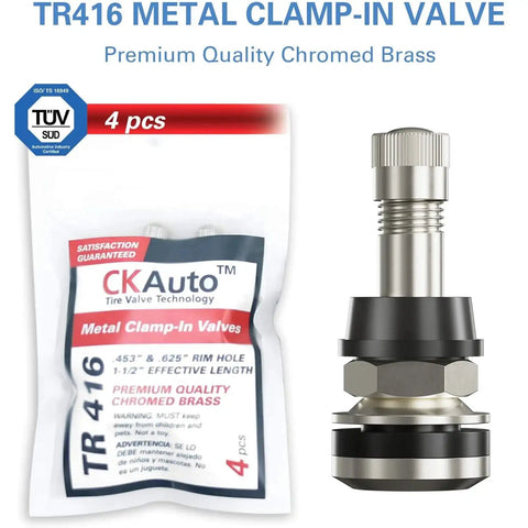4 Pack TR416 Metal Valve Stems For Outer Mount Rim Holes Fits 0.453 Inch And 0.625 Inch, 1.5 Inch Length, Silver Finish