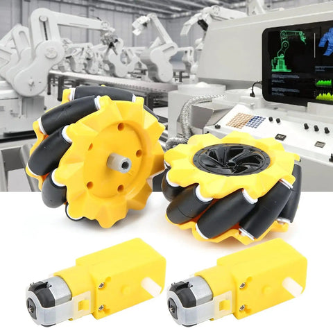 Mecanum Wheel 80mm For DIY Smart Robot Car With TT Motor Yellow And Black Durable Rubber Coated Wheel For Smooth Operation Eco Friendly Materials Carbon Brushes Magnetic Core Shielding Ideal For Robotic Projects By Fydun