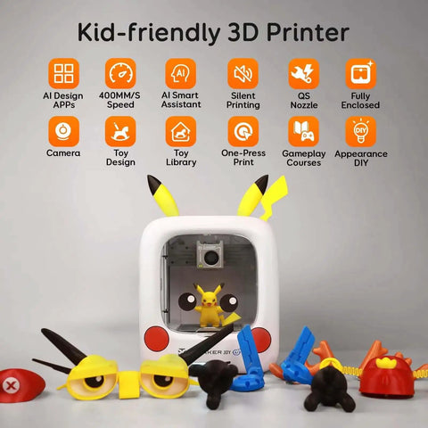 Kids AI Powered 3D Printer Fully Assembled With Auto Leveling And Up To 400 MM Per Sec Speed for home and school with toy accessories