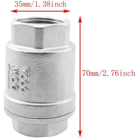 TAODAN stainless steel vertical threaded check valve, 3/4 inch inline, silver