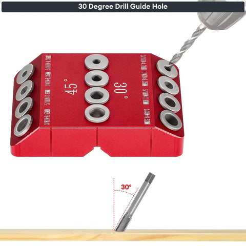 30 45 90 Degree Drill Hole Guide Jig for Angled and Straight Holes, aluminum alloy, 30-degree angle drilling template.