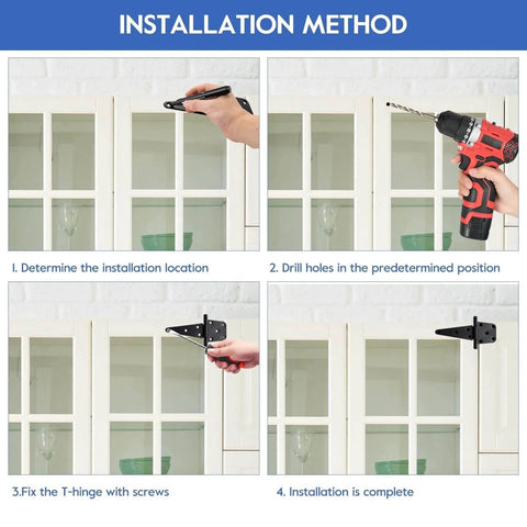 Installation guide for 6 Inch T Strap Gate Hinges Heavy Duty With Screws 4 Pack Black Coated Steel For Outdoor Barns Gates And Wooden Fences Corrosion Resistant Rust Proof Powder Coated For Long Lasting Outdoor Use
