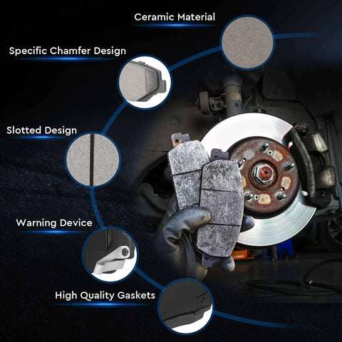 Front view of ceramic brake pads set with hardware for Honda Accord/Civic/CR-V/Element/Pilot and Acura ILX