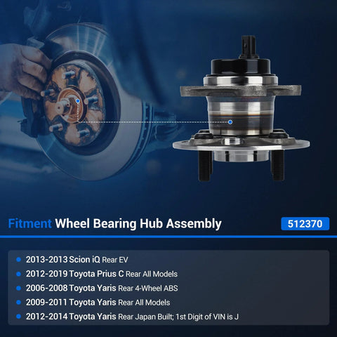 Rear Wheel Bearing And Hub Assembly 512370 For Toyota Yaris Prius C Scion IQ 4 Lug With ABS Direct Fit No Fuss Install