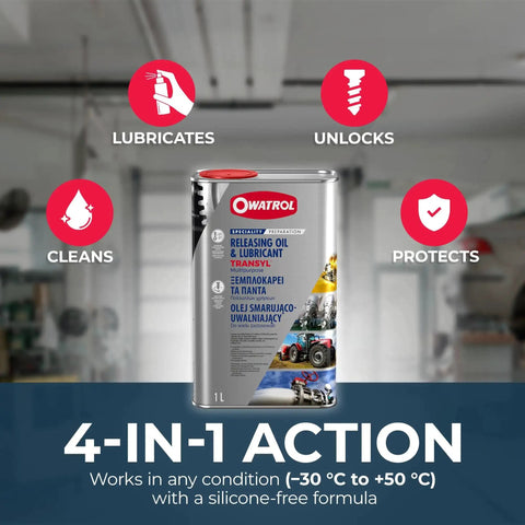 Packaging of Penetrating Oil 34 Oz Multipurpose Lubricant And Rust Remover For Cars Motorcycles And Home Projects Loosens Stuck Bolts Dissolves Rust Cleans And Protects Metal Parts Silicone Free Deep Penetrating Degreaser displayed on a background highlighting its lubricating, cleaning, unlocking, and protecting features in various languages.