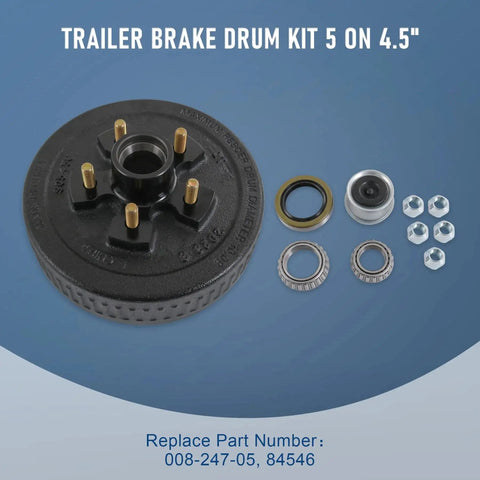 Heavy Duty Trailer Brake Hub Drum Kit Ten Inch And Two And A Quarter Inch Diameter For Three Thousand Five Hundred Pound Axles With Five On Four Point Five Inch Bolt Pattern Replaces Dexter And Other Brands JDMSPEED front view