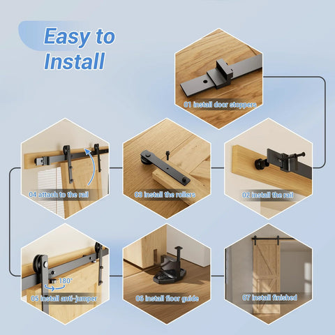 Installation steps for Heavy Duty 6 Ft Sliding Barn Door Hardware Kit With Quiet Nylon Wheels, Easy To Install, Fits 36 Inch Wide Door