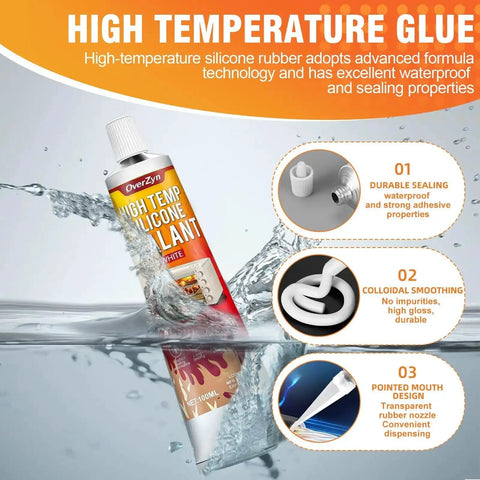 Image of Heavy Duty High Temp Silicone Sealant 3 Point 8 Oz White For Extreme Heat Bonds And Seals In Ovens Grills And Fireplaces Workhorse Sealant with highlighted features.