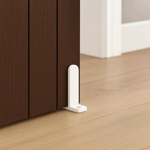 Four Pack Closet Door Floor Guides For Universal Sliding Doors, Bottom Mounted Floor Guides Fit One And Three Eighths Inch Doors, White ABS Construction, Includes Screws, Keeps Panels Centered And Gliding Smoothly For Quiet Operation