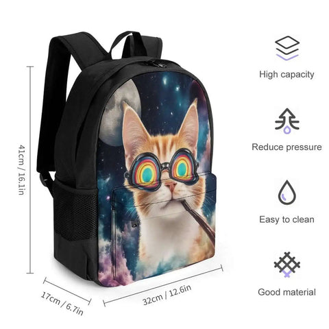 Unisex Laptop Backpack With Big Storage For Work And College Dope Galaxy Space Cat Sunglasses Theme Easy To Organize