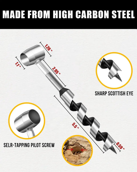 Upgrade Bushcraft Hand Auger 10 Inch Scotch Eye Wood Drill with high-carbon steel and welded stainless steel construction