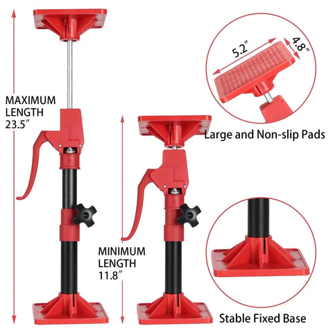 Adjustable Third Hand Pole For Cabinet Installation 11.8 To 23.5 In 78 Lb 2 Pack showing extended and collapsed views, red color.