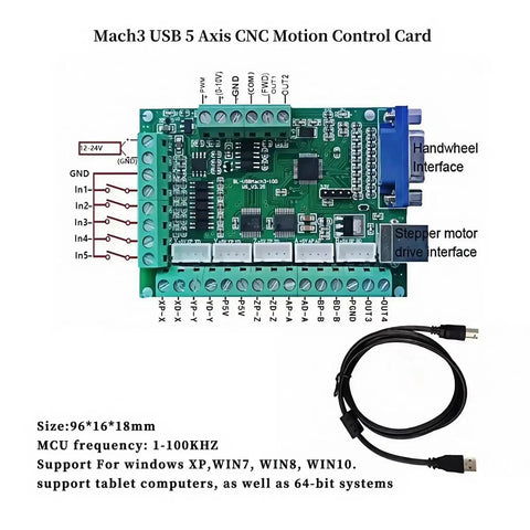Mach3 USB 5 Axis CNC Motion Control Card with cable for CNC machines and automation setups