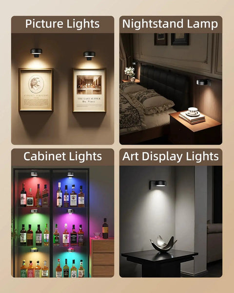 Rechargeable Picture Light With 3 Color Temperatures 12 RGB Colors And Remote lighting frames, nightstand, cabinet, and art display