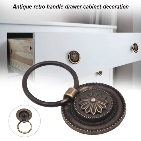 Antique Round Drawer Pulls Vintage Style Knobs for Furniture Cabinet Cupboard Dresser Bronze Finish Zinc Alloy 8 Pieces Image