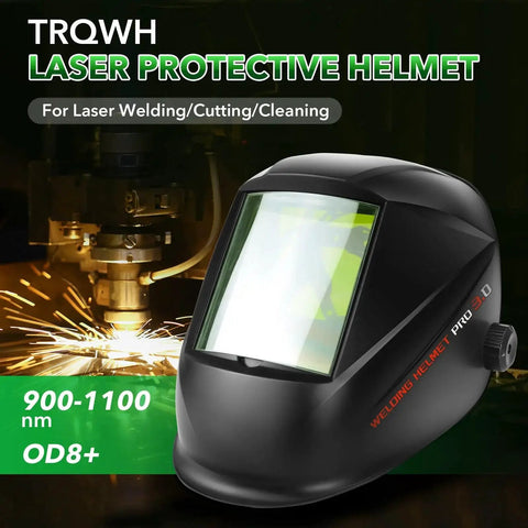 Large Viewing Laser Welding Helmet With OD8 Plus Eye Protection For 190nm-450nm And 900nm-1100nm Wavelengths For Laser Welding Cutting Cleaning And Marking TRQWH in front view