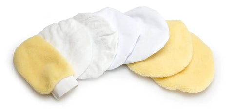 10 Inch Waxer Polisher Kit With Case And Extra Bonnets For A Boss Car Shine Includes Applicator Bonnet Polishing Bonnet Wool Blend Bonnet Washing Mitt And Storage Case 3200 Orbits Per Minute 120 Volt Motor showing bonnets and mitt