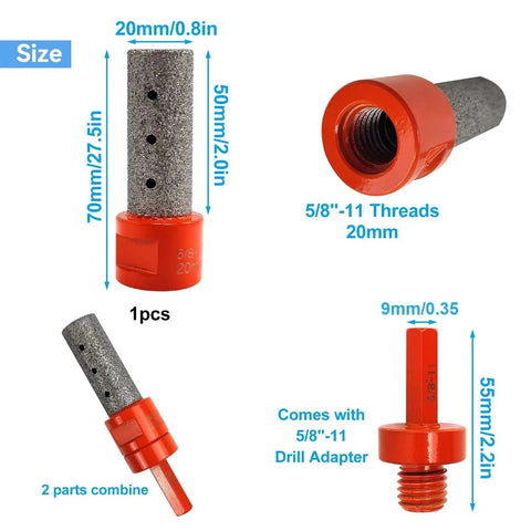 Pro Grade Diamond Beveling Chamfer Bits Set For Ceramic Tiles Three Piece Kit With Five Eighths Inch Eleven Drill Adapter