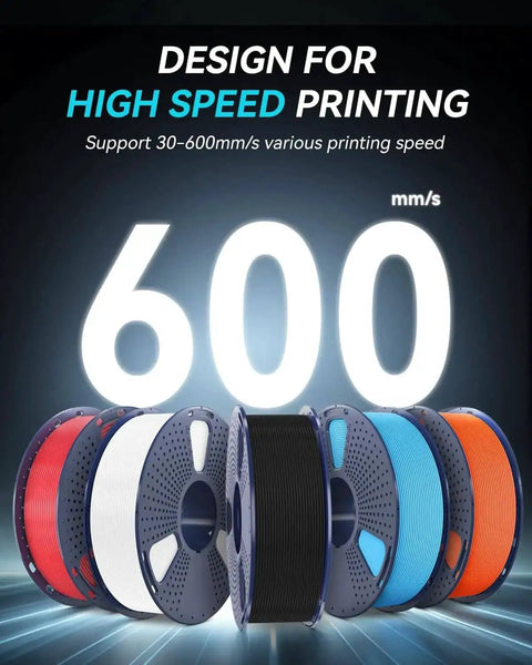 Speed Demon PETG 3D Filament 1.75mm For Ultra Fast Printing 30mm/s To 600mm/s Range spools in various colors displayed
