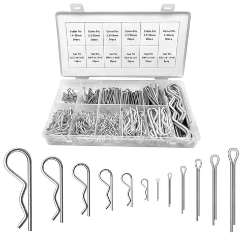 250 Piece Cotter Pin Hairpin R Clips Assortment Kit Beefy Heavy Duty Zinc Plated Steel Spring Fasteners Hitch Pins Clips Locking Set