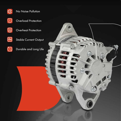 Plug-And-Play Alternator For Mazda Miata 2001 Through 2005, 12V 80A With 4-Groove Pulley And Clockwise Rotation, Easy Replacement BP6D18300A Fits 01 02 03 04 05 MX-5 Models, Reliable Electrical Power For Daily Drive side view