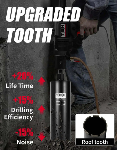 Person using Beastly 3 Inch Wet Diamond Core Drill Bit For Reinforced Concrete And Masonry One And A Quarter Inch Thread 14 Inch Drilling Depth Fast Cutting With Upgraded Teeth And Low Noise Great For Concrete Block And Hard Masonry TEHify