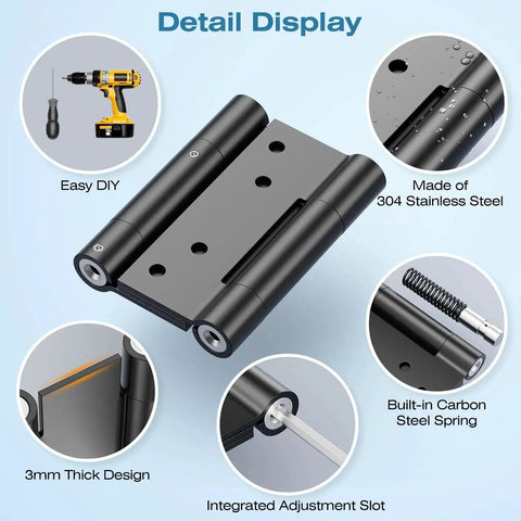 Heavy Duty 4 Inch Double Spring Door Hinge Set In 304 Stainless Steel With Integrated Spring Tension Adjustment No Fixing Pin Required