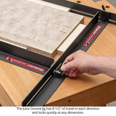Juice Groove Router Jig For Cutting Boards, Adjustable Rails That Create Clean Juice Grooves On Boards From Ten And One Quarter Inch To Eighteen And Three Quarters Inch, Powder Coated Steel Rail Design, No Fuss Setup, Made In USA