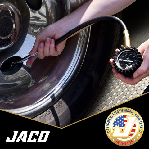 JACO EliteProPlus tire pressure gauge with dually air chuck, 0–160 psi dial
