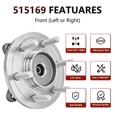 Front Wheel Bearing And Hub Assembly For Ford F150 4WD 2015 Through 2017 Replacement Hub Bearing with 6-bolt flange and ABS sensor