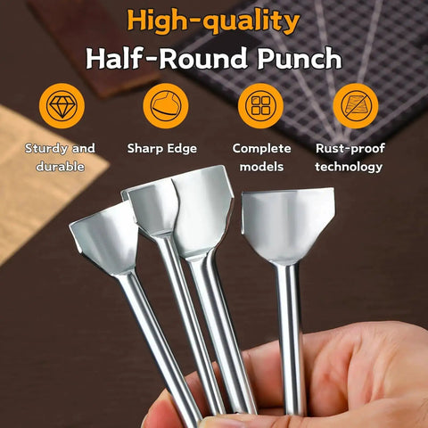 High-quality half-round punch set with sharp edge and rust-proof technology from Nine Size Leather Punch Set With Half Round Punch And Leather Corner Punch Strap Cutter And Crafting Tools For DIY Belts Wallets Bags 10mm To 50mm Includes Durable Storage Case For Easy On The Go Transport.