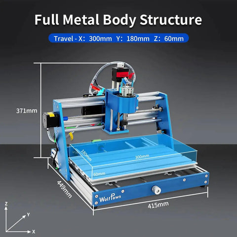 All Metal 3 Axis CNC Router Kit With Emergency Stop For Wood Plastic PCB Acrylic PVC Engraving, 300x180x60mm Working Area