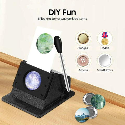 Two Size Round Button Punch Kit 58mm And 70mm for badges, cards, photo frames with no burrs clean cut easy press tool on table