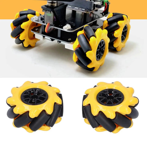 Omni Directional Mecanum Wheel Pair 48mm Rubber Coated For DIY Smart Cars And TT Motors ABS Material Yellow And Black Rubber Grip