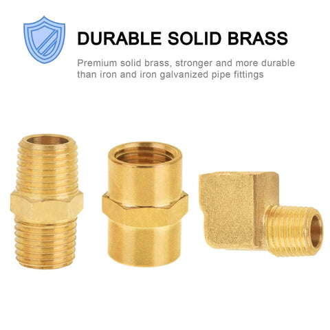 Premium 1/4 Inch Brass Fittings Kit With 90 Degree Street Elbow And Male And Female Hex Nipples 2 Pack 1/4 Inch NPT Pipe Fittings For Quick Plumbing Projects Durable Solid Brass Construction For Home Or Workshop