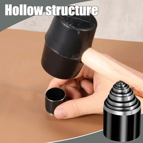 Leather Circle Cutter Tool Set With 25 Pcs Hole Punch Die Carbon Steel Punching Kit for leather, with mallet and hollow punch die