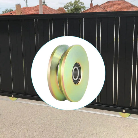 4 Inch V Groove Wheel With Double Bearings For Inverted V Track Gate Caster, Rolling Gate Wheel, installed on gate.