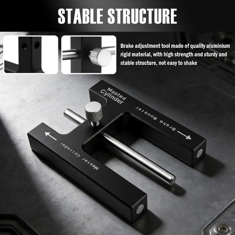 Brake booster adjustment tool, black aluminum with knurled knob and push rod