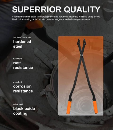 26 Inch Internal Retaining Ring Pliers Beefed Up Heavy Duty Transmission Snap Ring Tool For GM 6L80 6L90 5L40 5L50 6L50 With Extra Long Handles High Leverage Precise Jaw Fit Perfect For Tough Internal Rings with hardened steel and black oxide coating displayed.