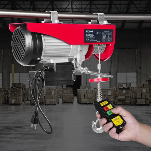 Wireless Remote Control Electric Hoist 110V 440lb Lift 40ft Or 20ft Heights installed on beam in warehouse