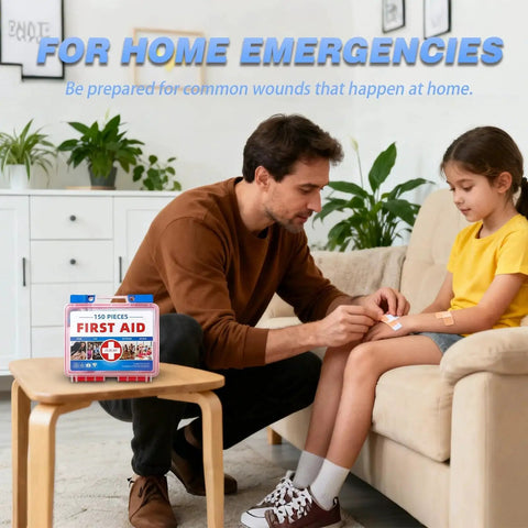All In One 150 Piece Emergency First Aid Kit For Home Car Travel Camping Hiking Sports Office And Vehicle Use family scene