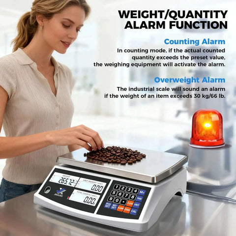 Person using Heavy Duty Industrial Counting Scale 30kg 66lb With 0.1g Precision Bench Scale For Inventory Counting Of Small Parts And Coins