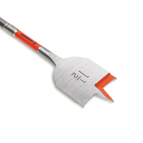 Built Tough Flat Spade Drill Bit For Fast Chip Removal And Aggressive Cuts, 6 Inch Length, One And One Half Inch Diameter, Crescent CDFP-653