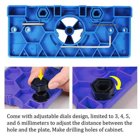 Blue Pro Grade 35mm Concealed Hinge Jig Kit With Drill Bits For Easy Cabinet Door Install, Hinge Hole Router Template guide.