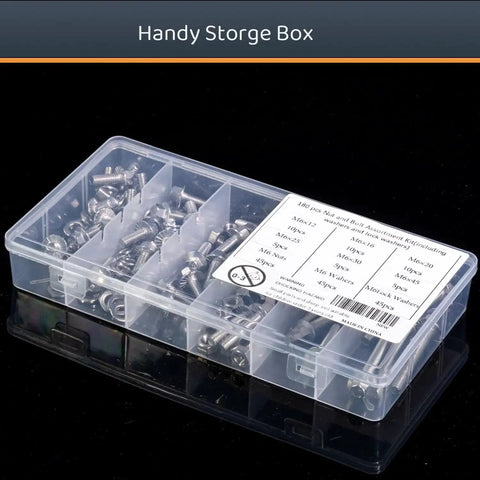 M6 Flange Hex Bolts Assortment Kit 180 Pieces Carbon Steel Metric Flange Head Fasteners With Nuts 12mm to 45mm Lengths