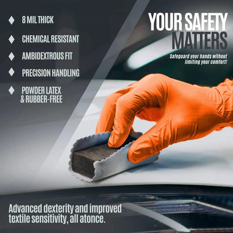 Industrial Nitrile Gloves 8 Mil Heavy Duty Diamond Texture Orange Size Large used for cleaning tasks